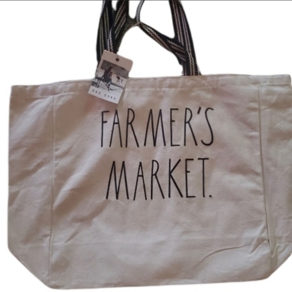 Rae Dunn Handbags - Rae Dunn FARMERS MARKET tote bag black and white